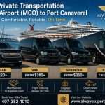 Private transportation from Orlando Airport MCO to Port Canaveral with Suburban SUV Sprinter van and coach bus