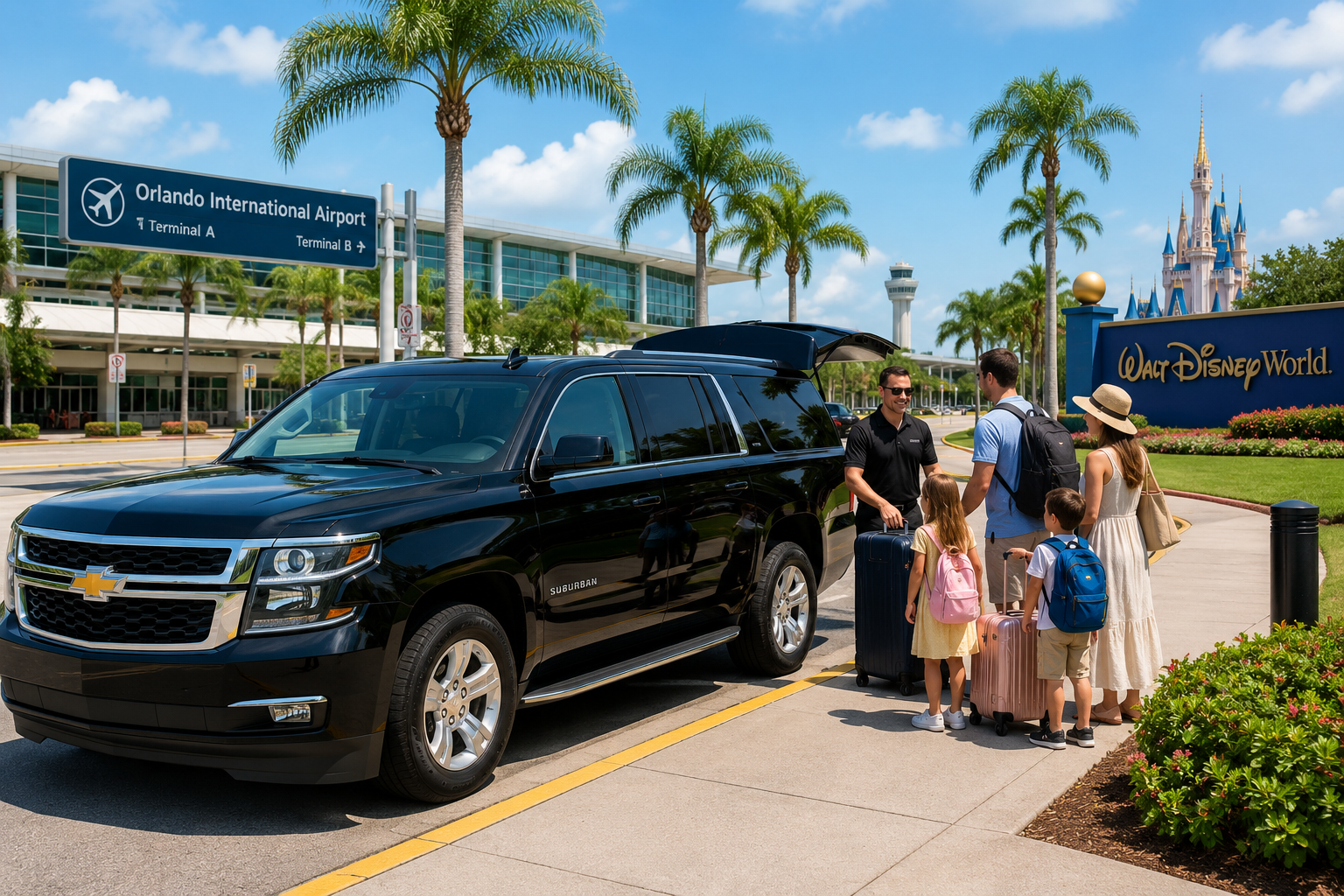 Private Orlando airport shuttle to Kissimmee with Chevrolet Suburban SUV from Orlando International Airport MCO