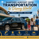 Sanford Airport (SFB) transportation to Disney World with private SUV shuttle service for families and groups.