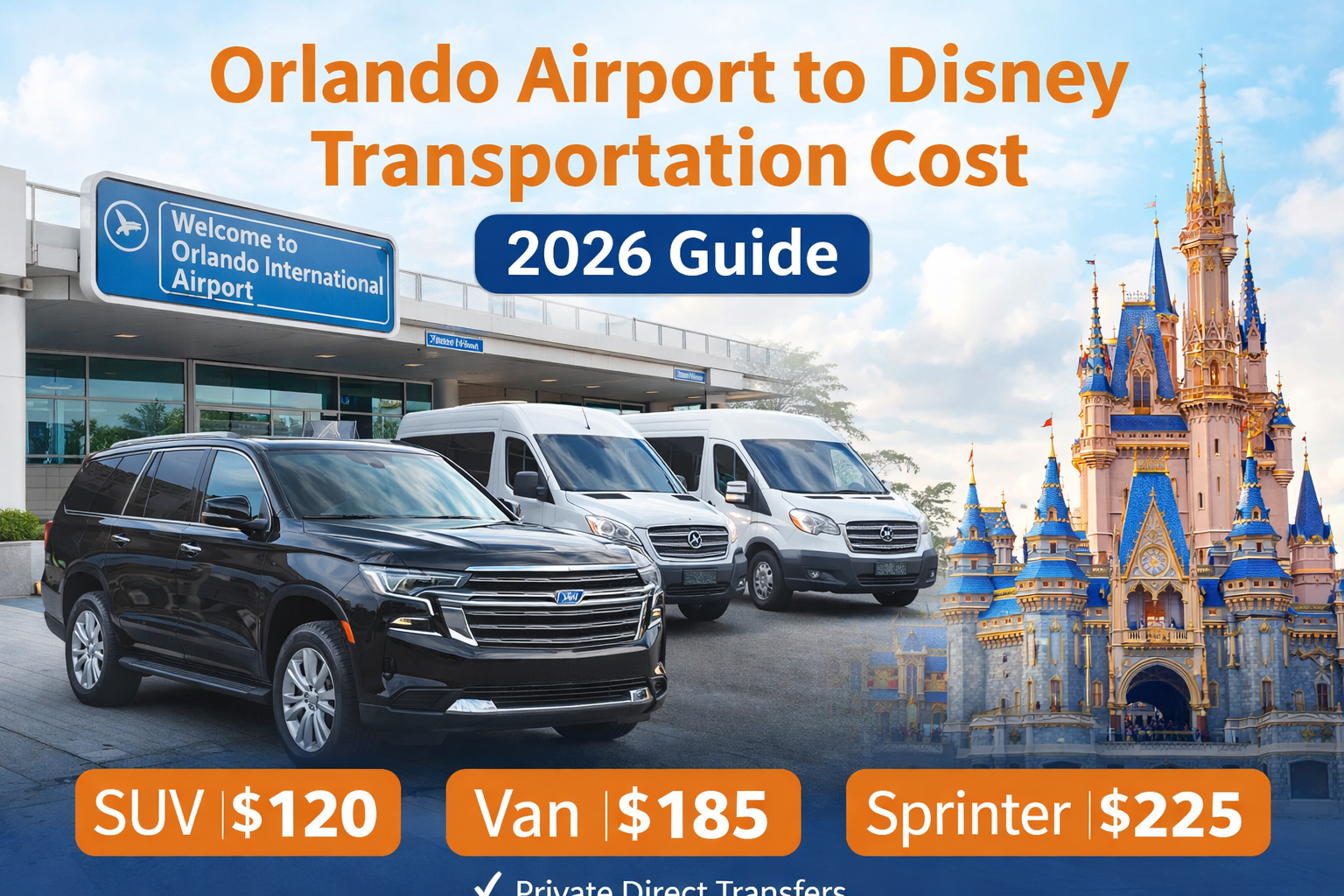 Orlando Airport to Disney transportation cost 2026 private SUV van Sprinter MCO transfer